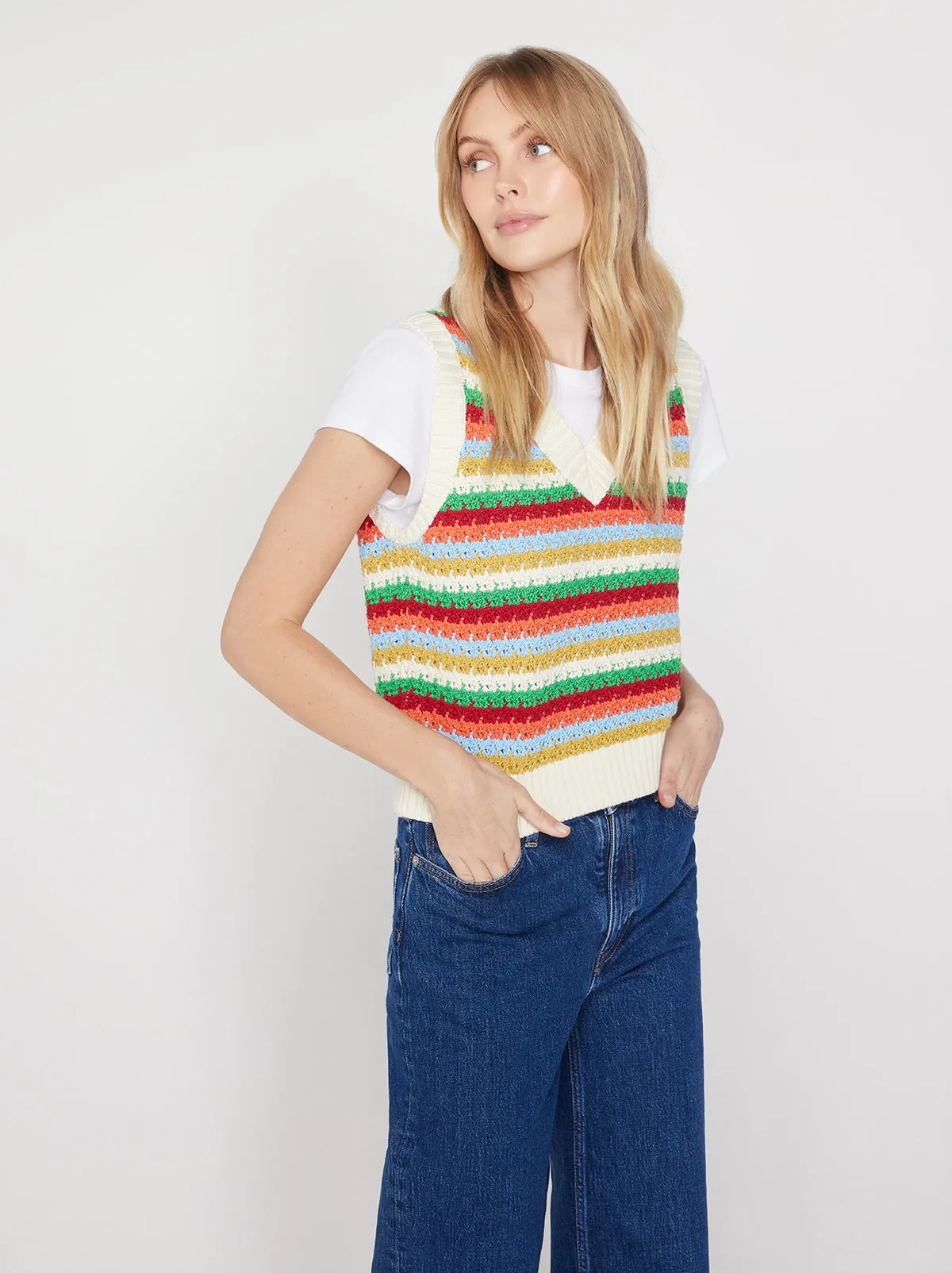 Winona Blue Multi Crochet Knit Top sold by KITRI Studio