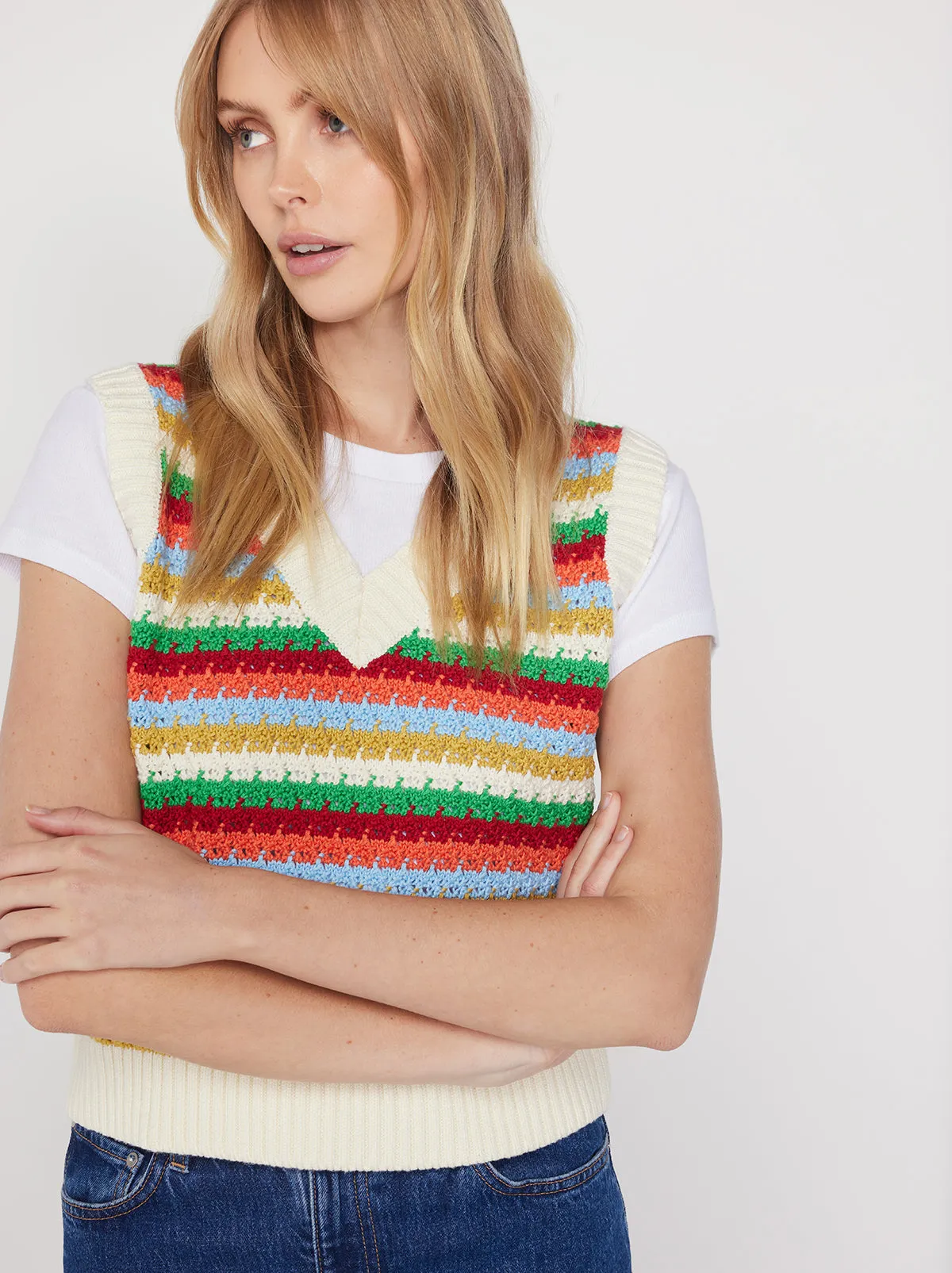 Winona Blue Multi Crochet Knit Top sold by KITRI Studio product image thumbnail 3