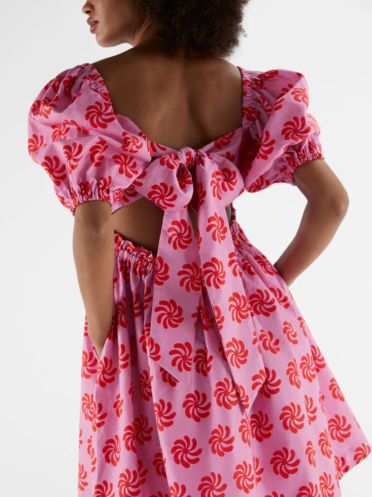 Olga Tie Back Pink Geo Floral Mini Dress sold by KITRI Studio product image thumbnail 2