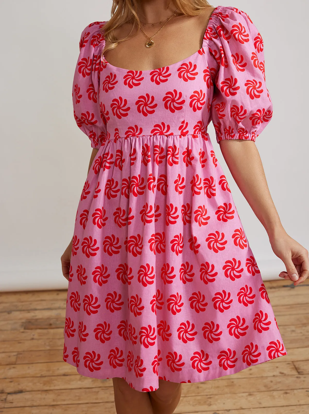 Olga Tie Back Pink Geo Floral Mini Dress sold by KITRI Studio product image thumbnail 3