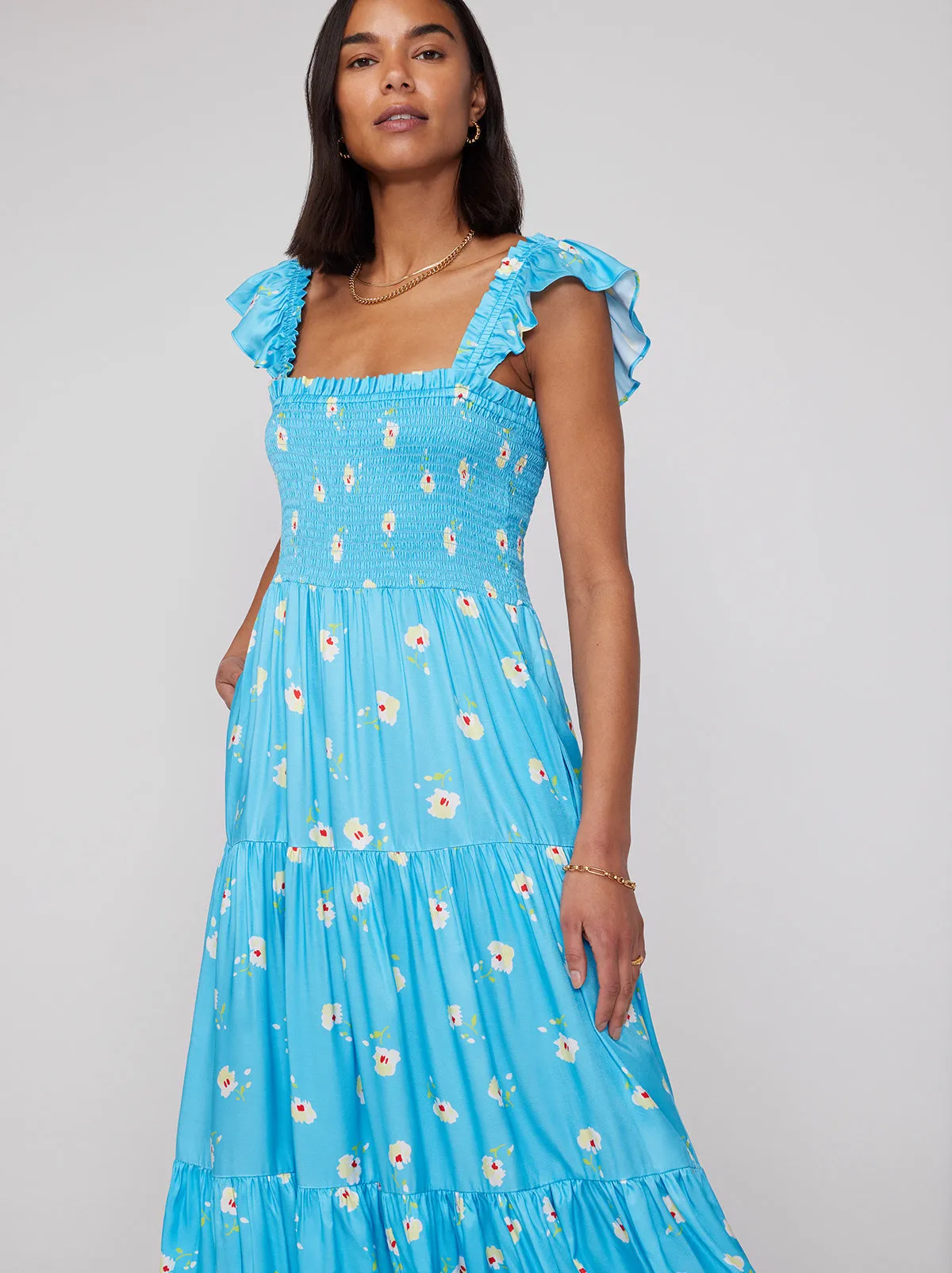 Aisha Blue Pansy Print Maxi Dress sold by KITRI Studio product image thumbnail 4