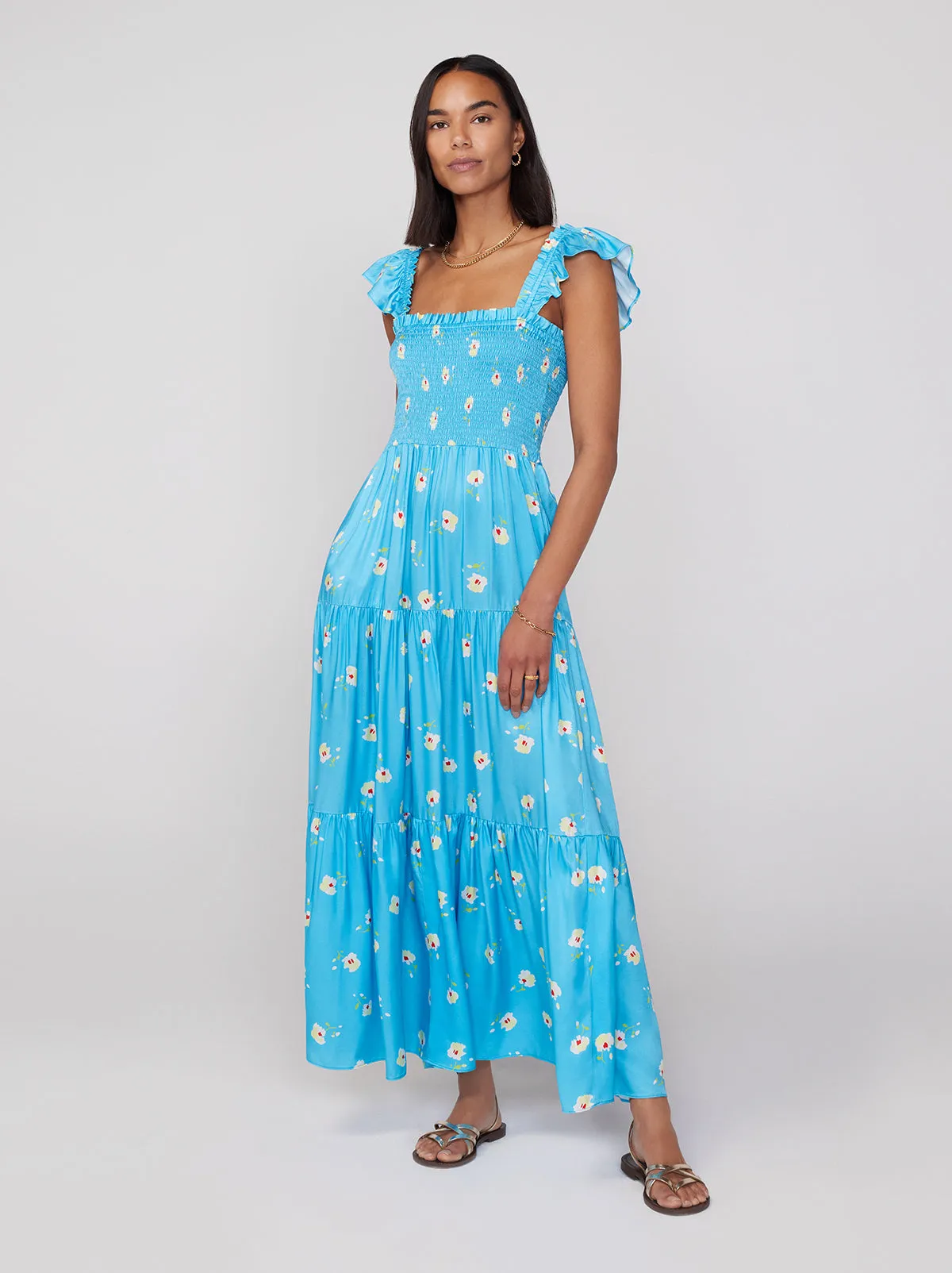 Aisha Blue Pansy Print Maxi Dress sold by KITRI Studio product image thumbnail 2