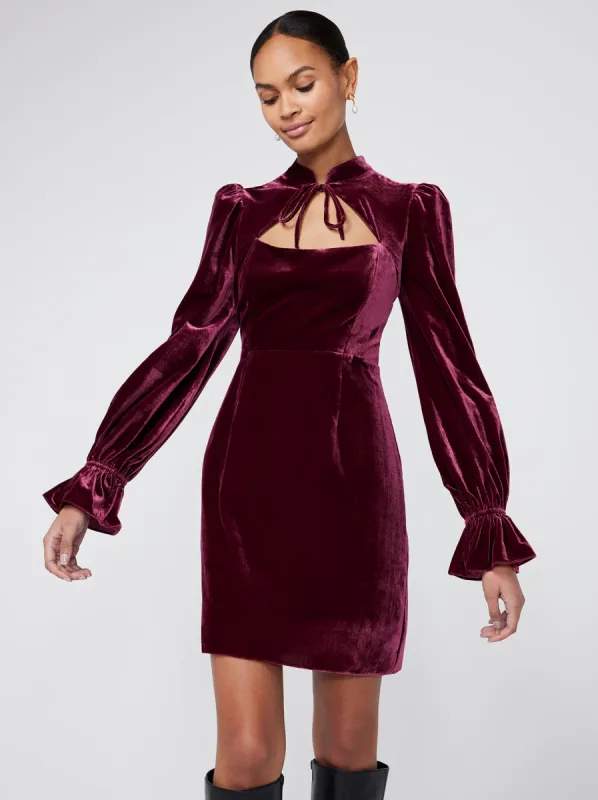 Valentina Burgundy Velvet Mini Dress sold by KITRI Studio