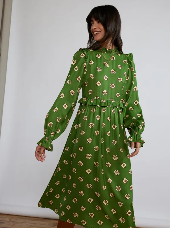 Savannah Green Retro Floral Midi Dress sold by KITRI Studio