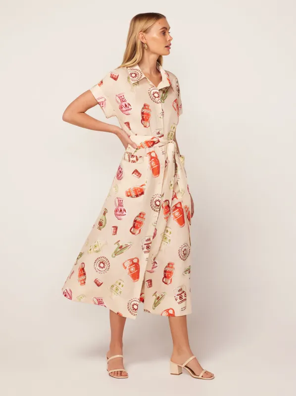 Alessandra Ivory Pottery Print Midi Shirt Dress sold by KITRI Studio