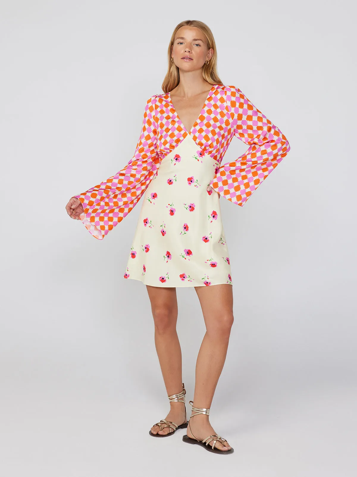 Rosalie Mixed Print Mini Dress sold by KITRI Studio