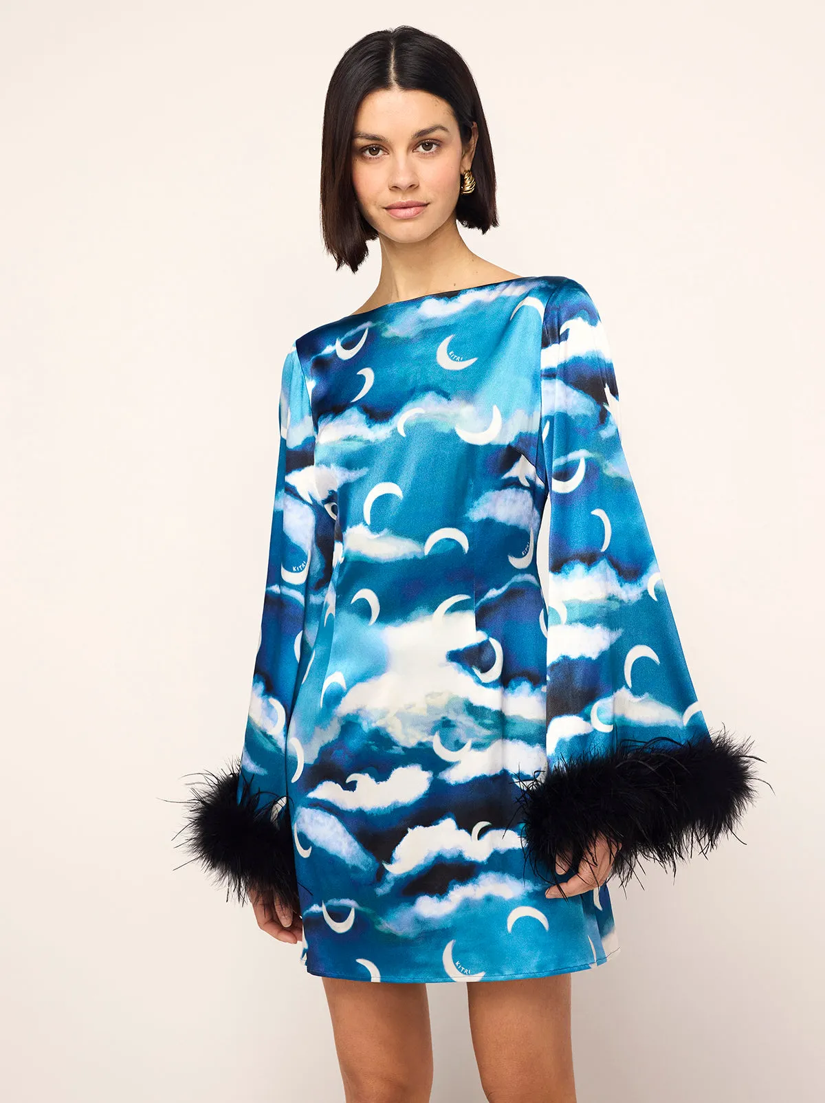 Celina Blue Cloud Print Feather Mini Dress sold by KITRI Studio product image thumbnail 4