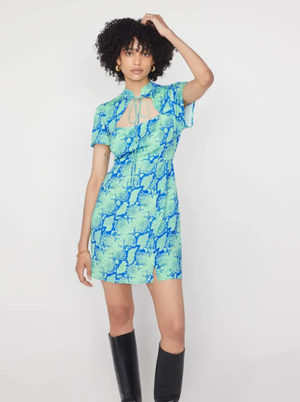 Imogen Blue Snake Print Mini Dress sold by KITRI Studio