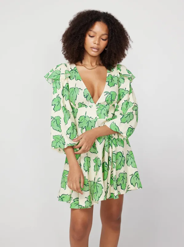Cordelia Green Vine Leaf Mini Dress made by KITRI Studio