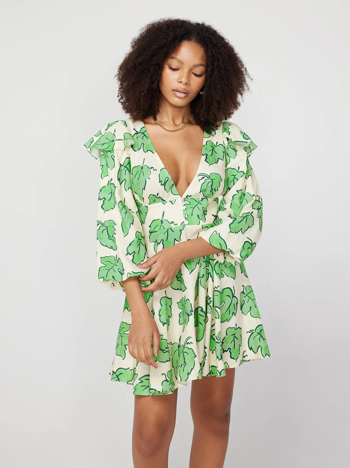 Cordelia Green Vine Leaf Mini Dress sold by KITRI Studio