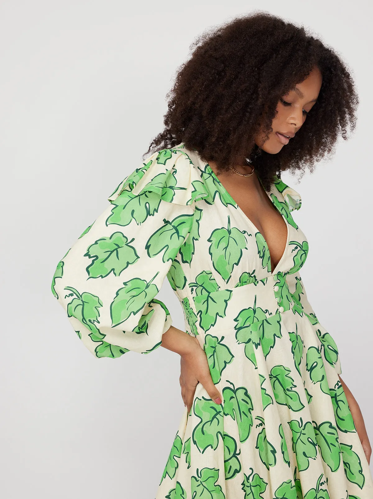 Cordelia Green Vine Leaf Mini Dress sold by KITRI Studio product image thumbnail 3