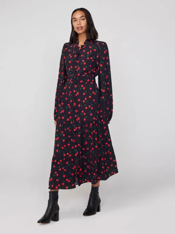 Lori Black Cherry Shirt Dress sold by KITRI Studio