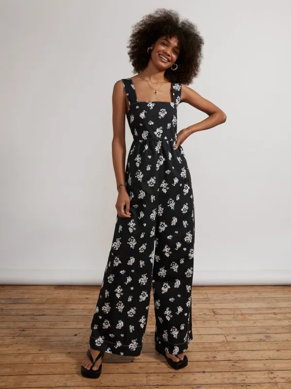 Octavia Black Mono Floral Sleeveless Jumpsuit sold by KITRI Studio