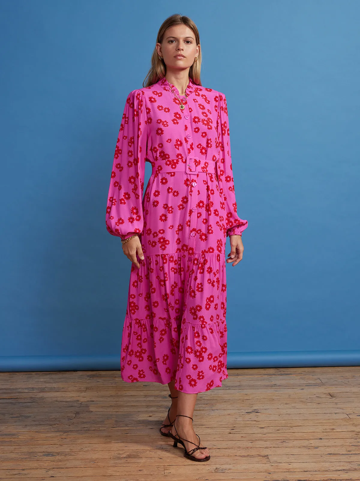 Lori Pink Daisy Print Shirt Dress sold by KITRI Studio