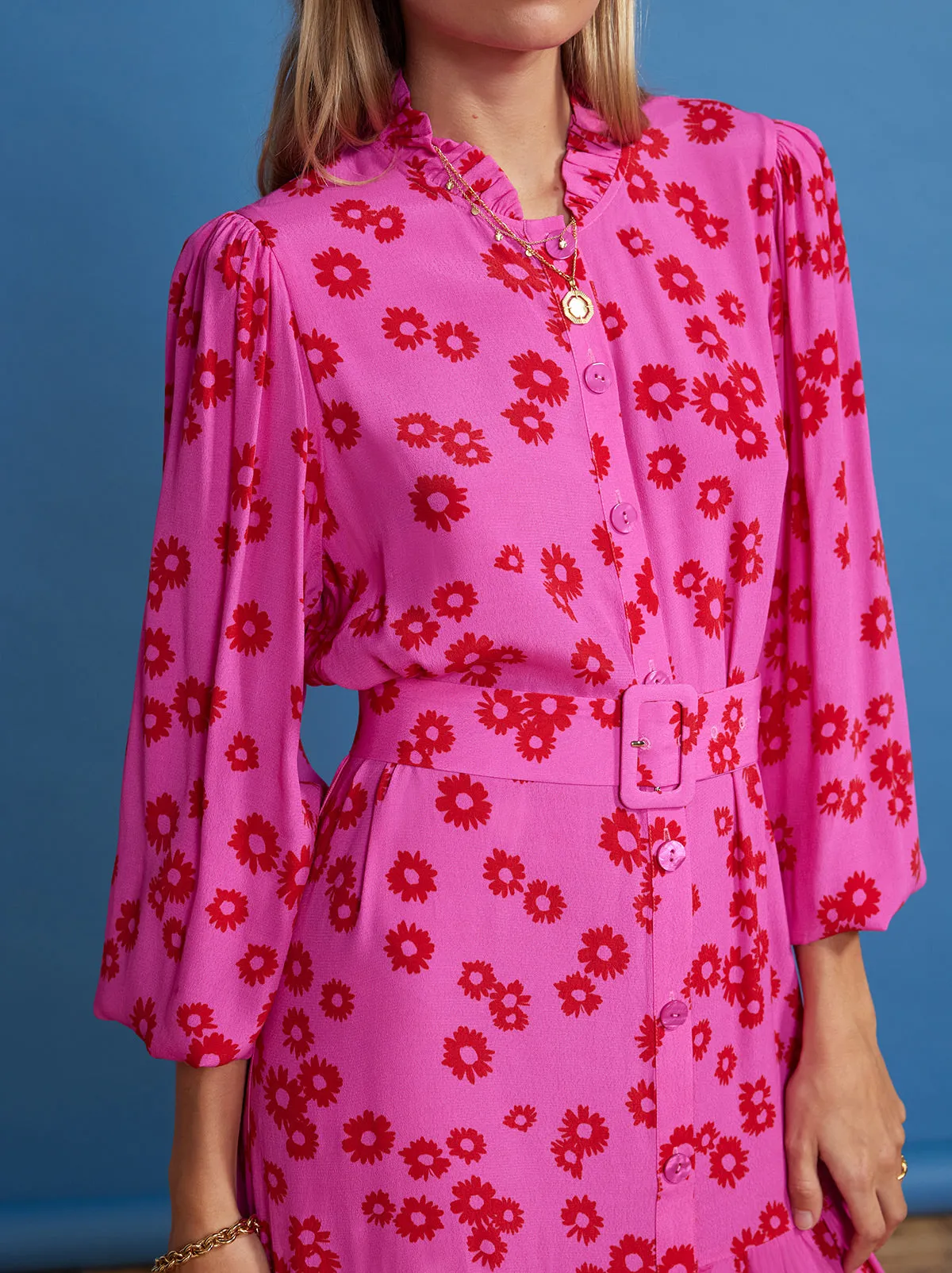 Lori Pink Daisy Print Shirt Dress sold by KITRI Studio product image thumbnail 3