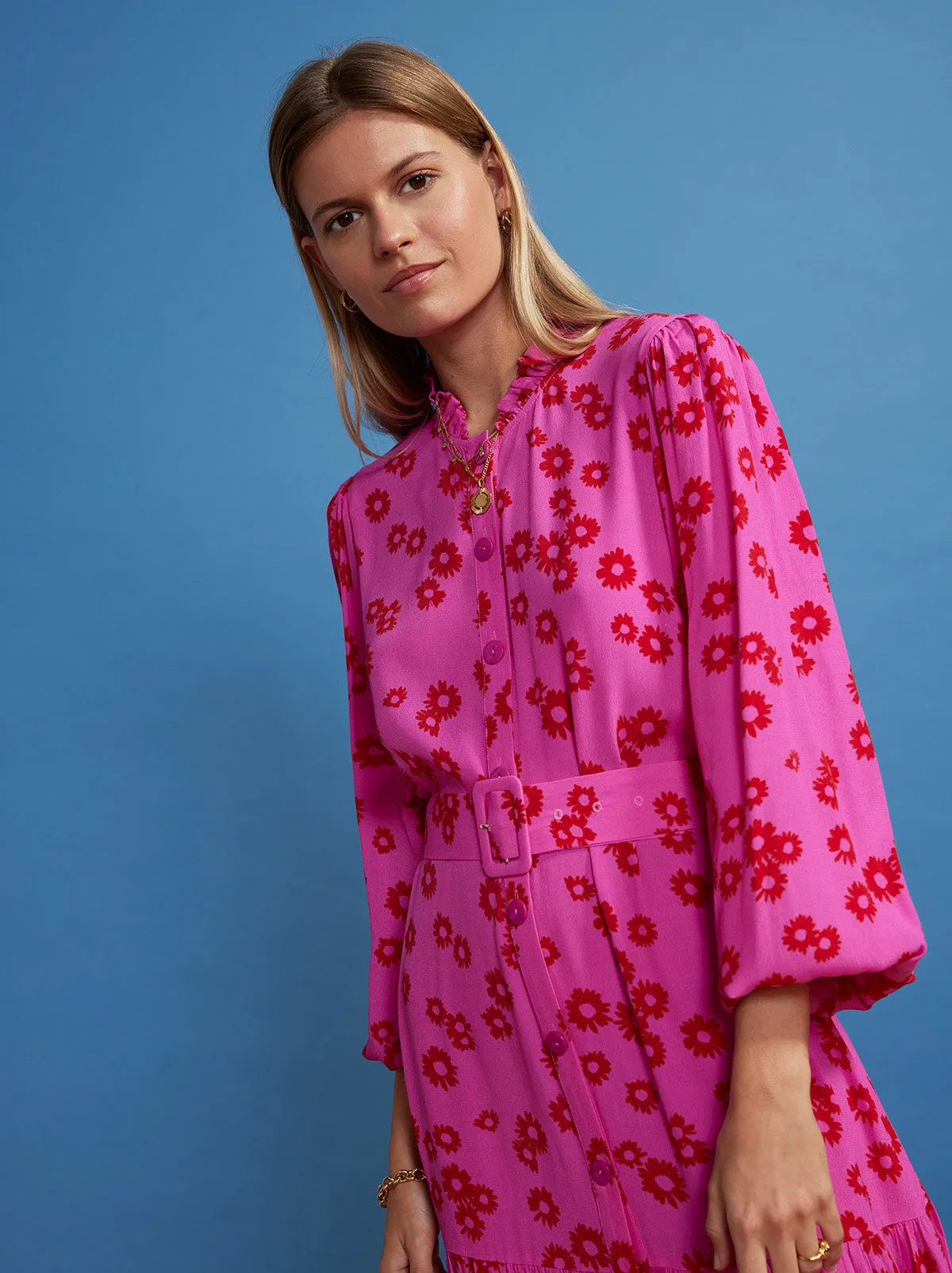 Lori Pink Daisy Print Shirt Dress sold by KITRI Studio product image thumbnail 2