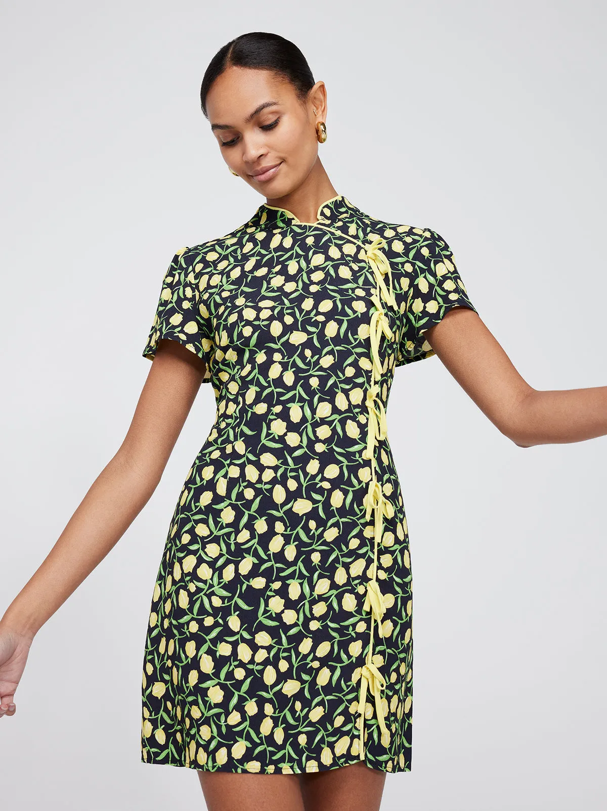 Harlow Yellow Tulip Print Mini Dress sold by KITRI Studio product image thumbnail 3