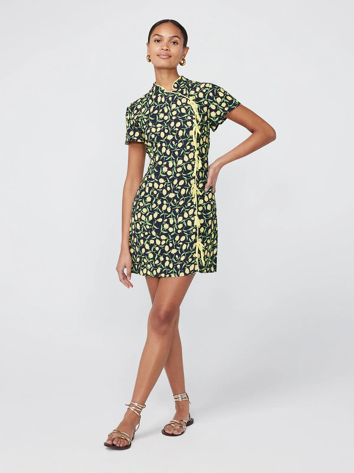 Harlow Yellow Tulip Print Mini Dress sold by KITRI Studio