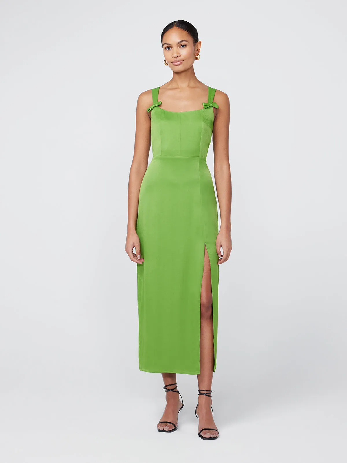 Rosalind Kiwi Green Satin Midi Dress sold by KITRI Studio product image thumbnail 2