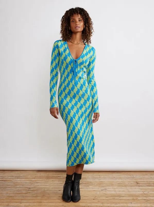 Leah Green Wavy Tile Knit Dress sold by KITRI Studio