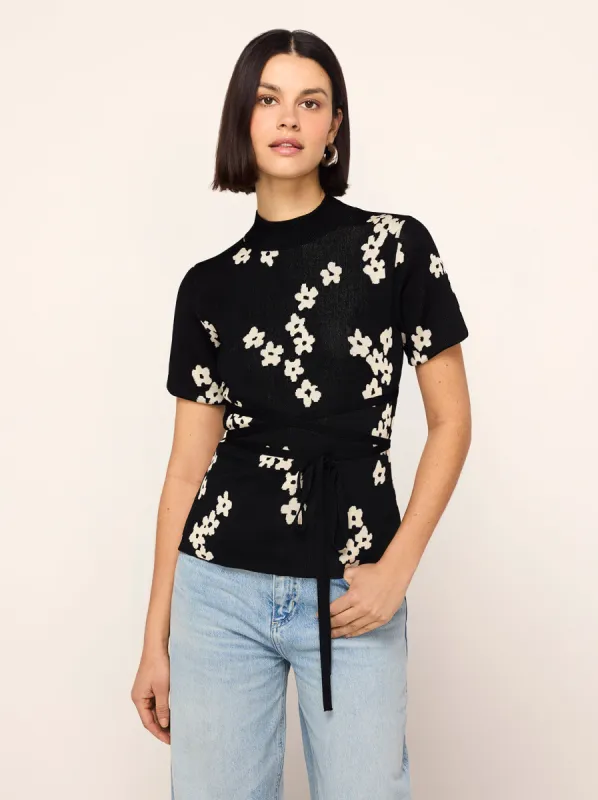 Gina Black Blurred Floral Knit Top sold by KITRI Studio