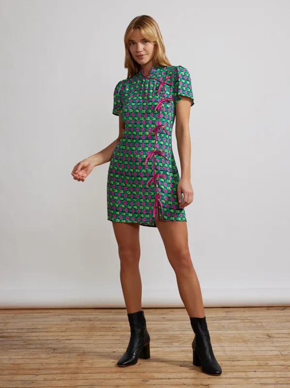 Harlow Green Linear Floral Mini Dress sold by KITRI Studio