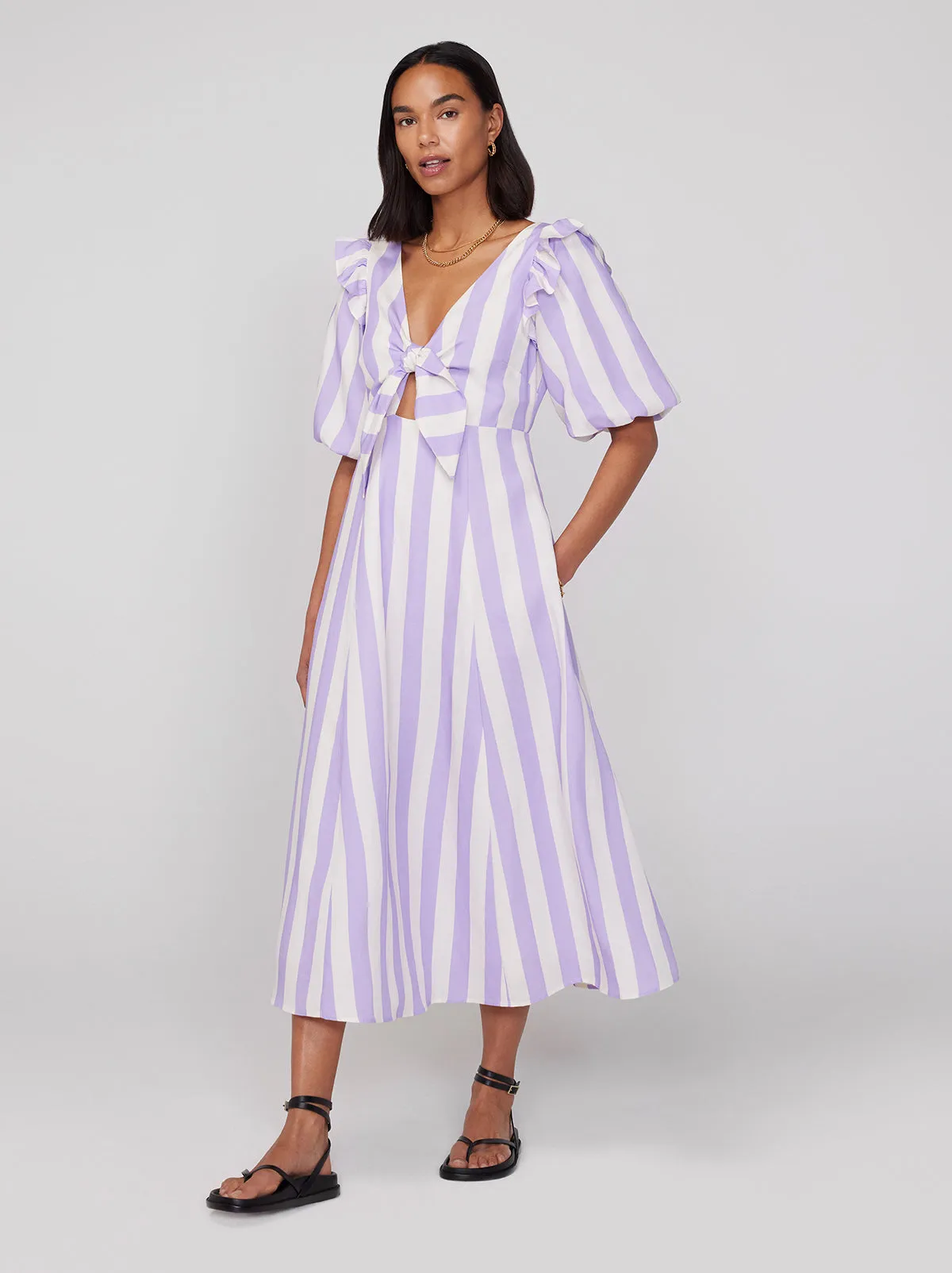 Pia Lilac Stripe Tie Front Dress sold by KITRI Studio