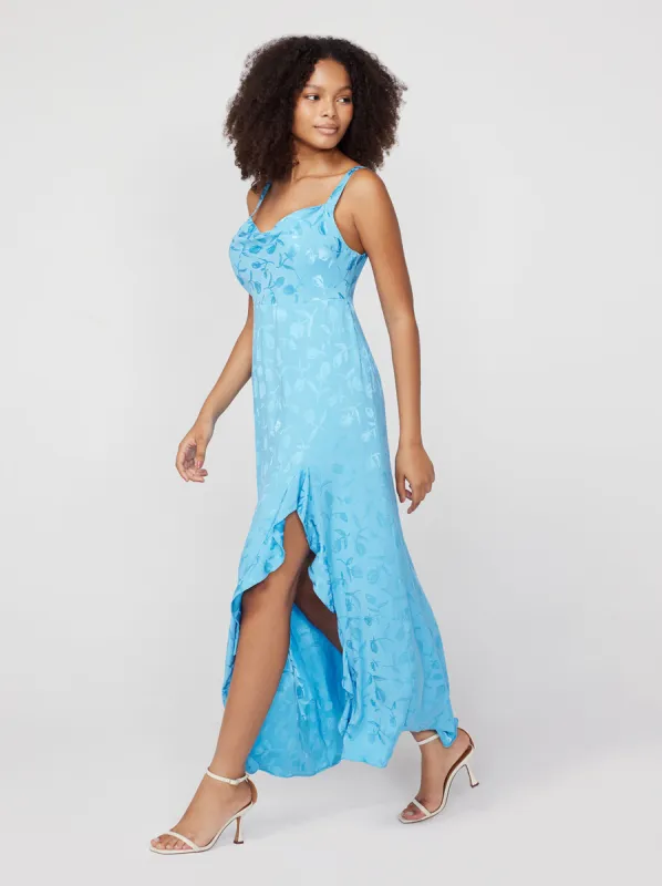 Carissa Sky Blue Tulip Jacquard Maxi Dress sold by KITRI Studio