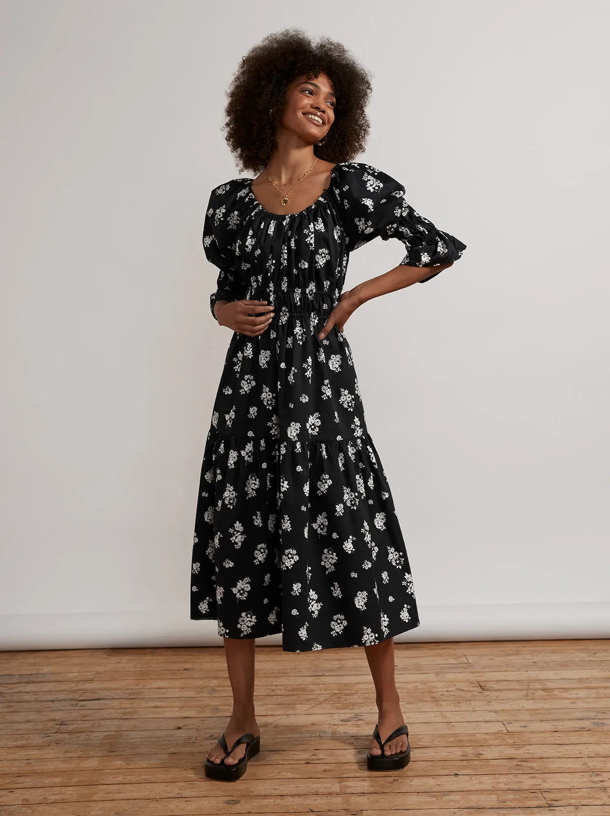 Margot Black Mono Floral Midi Dress sold by KITRI Studio product image thumbnail 3