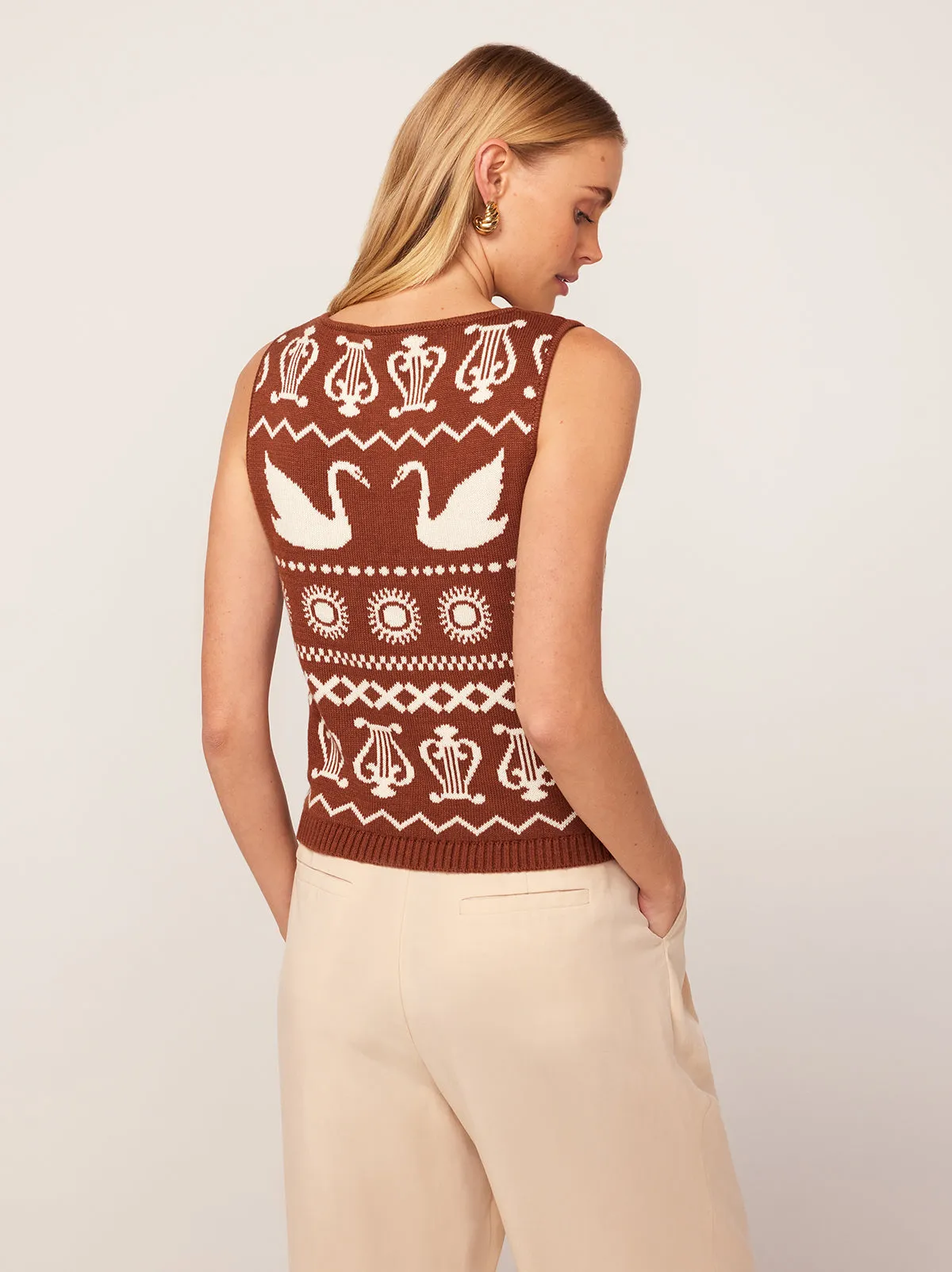 Hailey Brown Swan Fairisle Knit Vest sold by KITRI Studio product image thumbnail 4