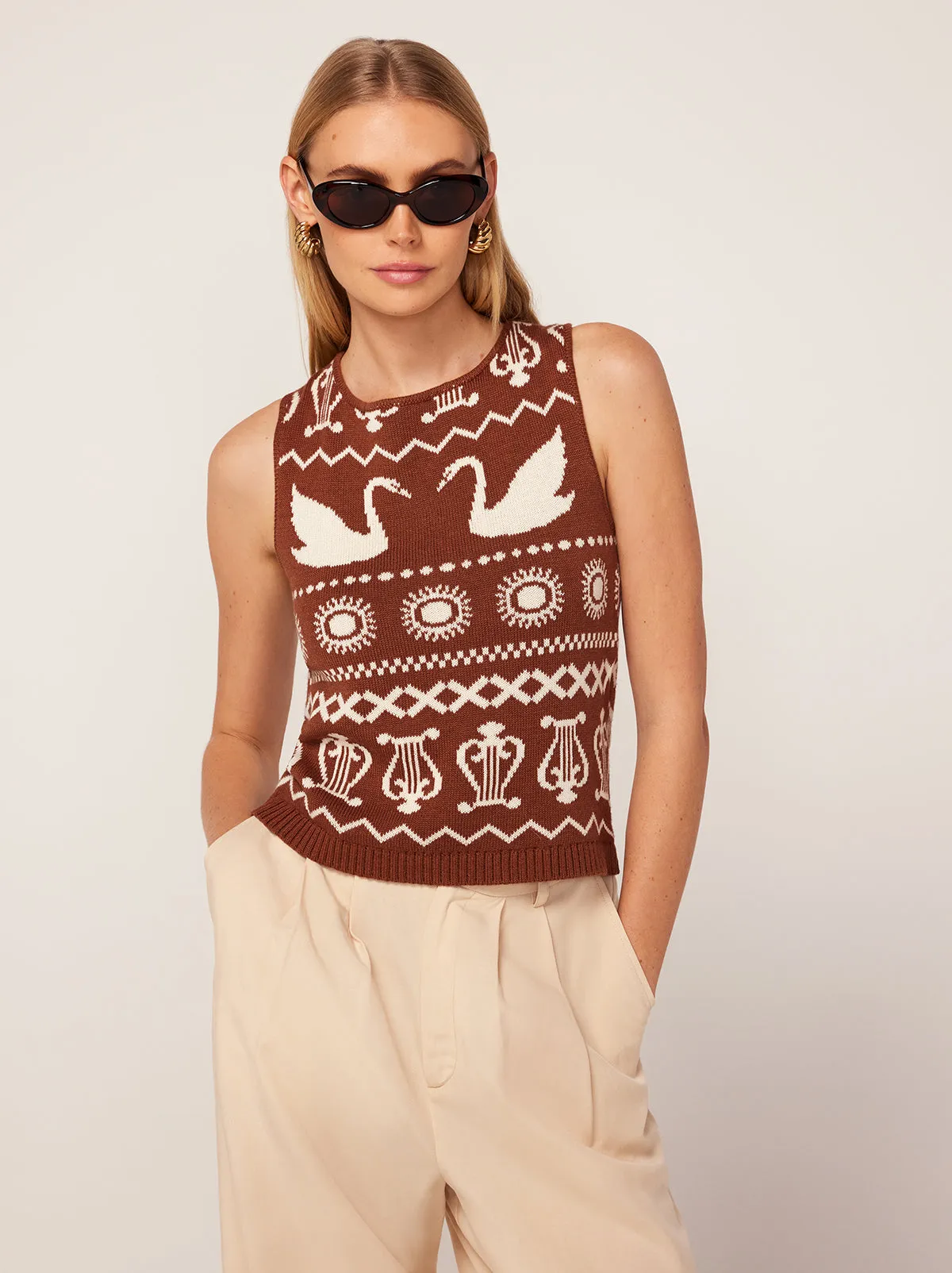 Hailey Brown Swan Fairisle Knit Vest sold by KITRI Studio