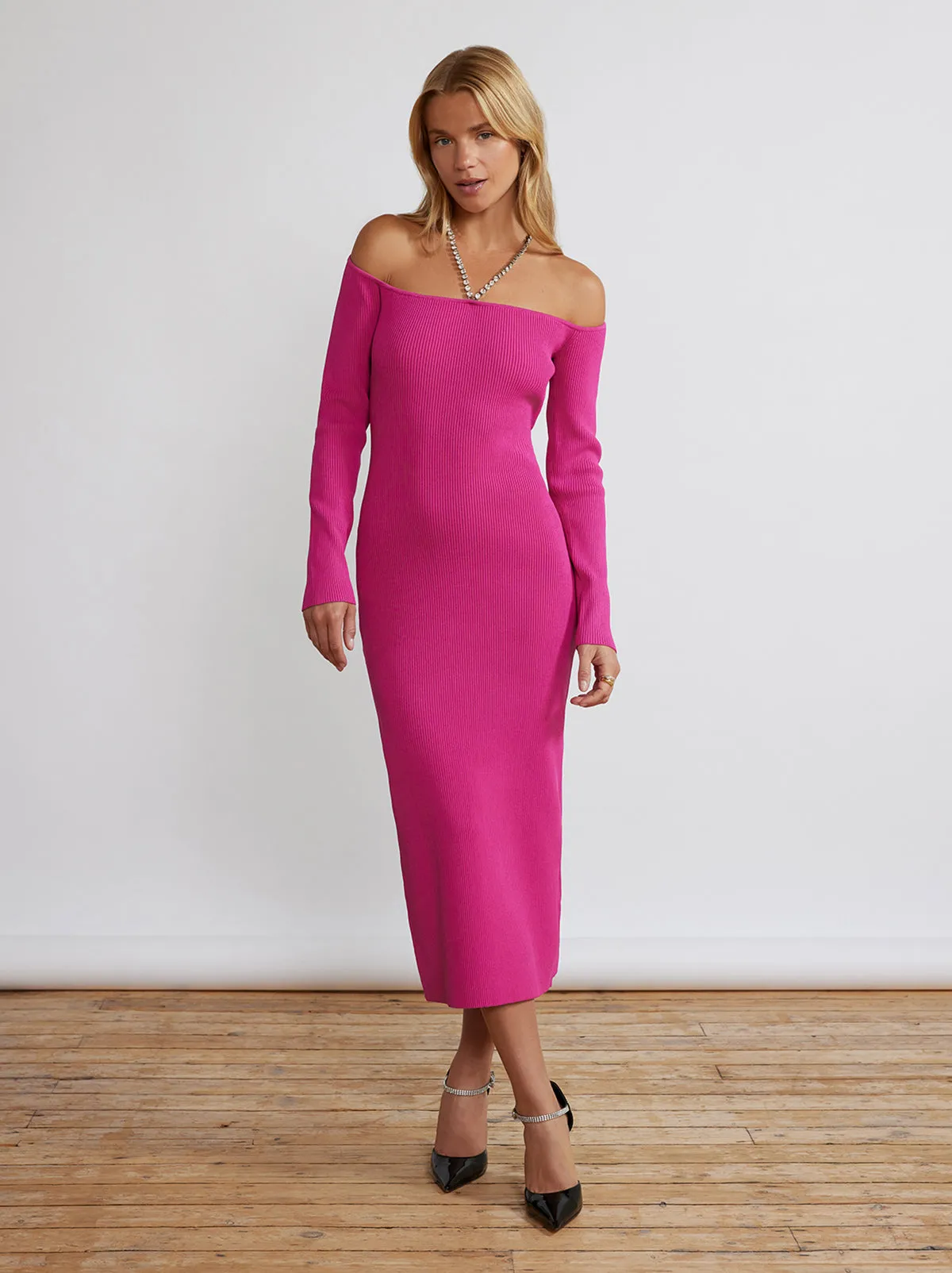 Renee Pink Bardot Knit Dress sold by KITRI Studio