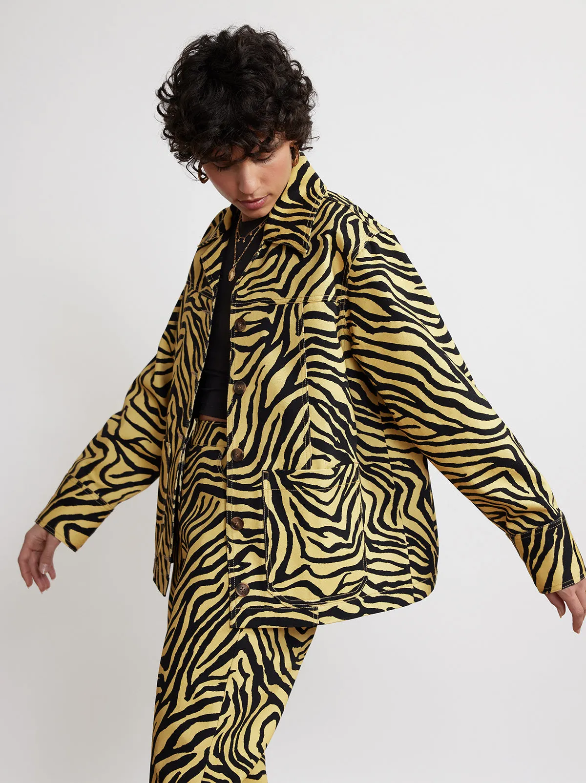 Frankie Yellow Zebra Print Cotton Twill Jacket Parallel