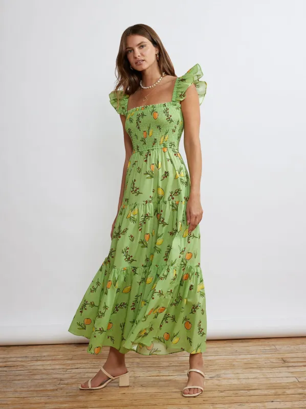 Aisha Green Citrus Maxi Dress sold by KITRI Studio