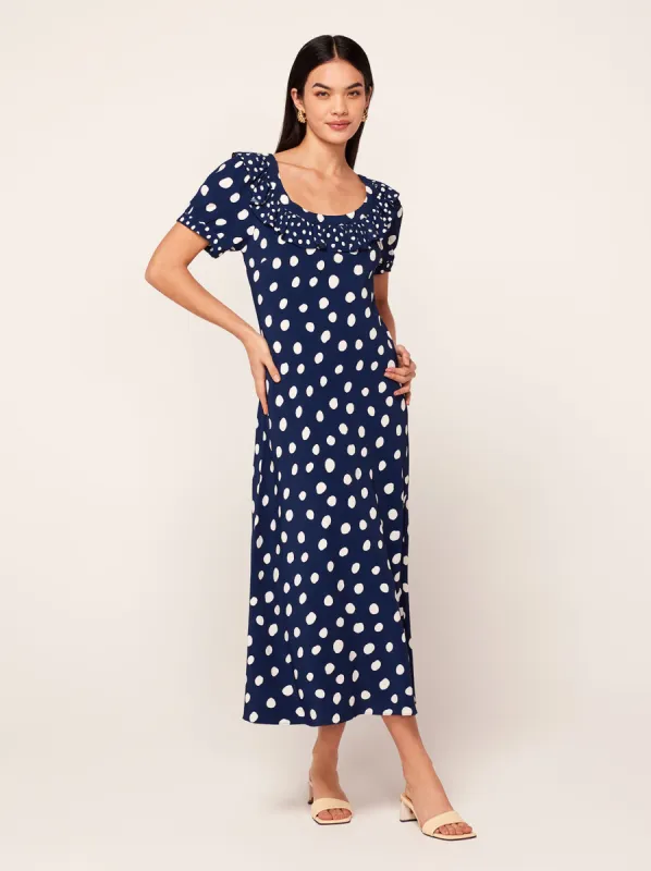 Hilda Mixed Polka Dot Midi Dress sold by KITRI Studio