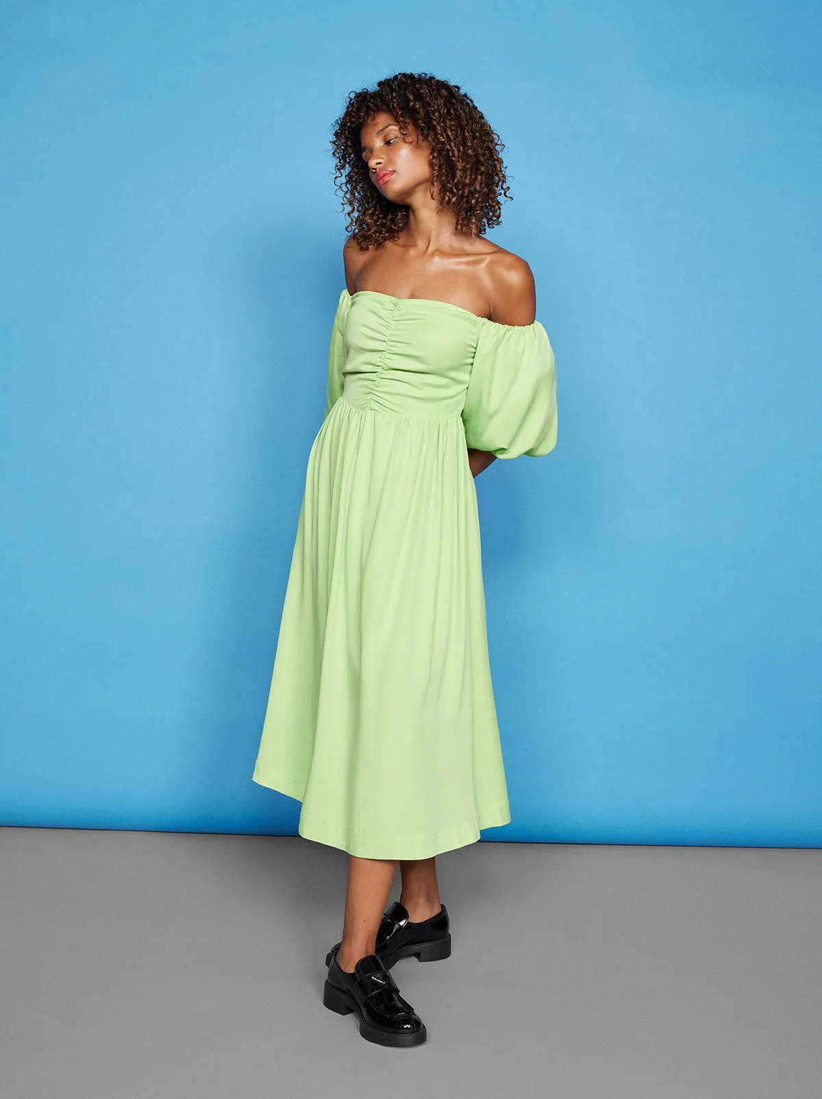 Alexis Green Bardot Midi Dress sold by KITRI Studio product image thumbnail 3