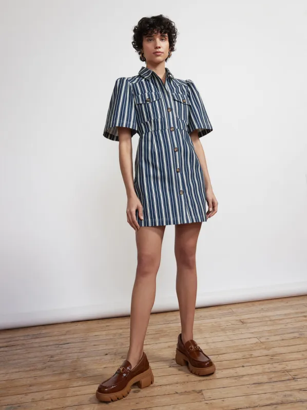 Shania Blue Stripe Cotton Canvas Mini Dress sold by KITRI Studio