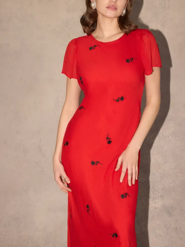 Marie Red Rose Embroidered Dress sold by KITRI Studio