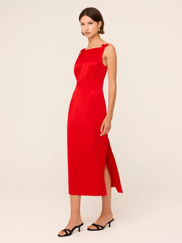 Nikita Red Satin Midi Dress sold by KITRI Studio
