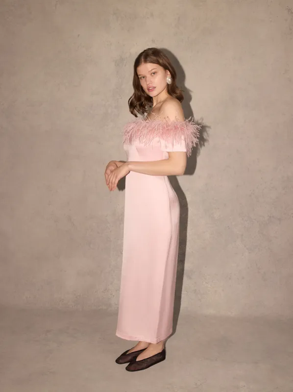 Vivien Pink Feather Midi Dress sold by KITRI Studio