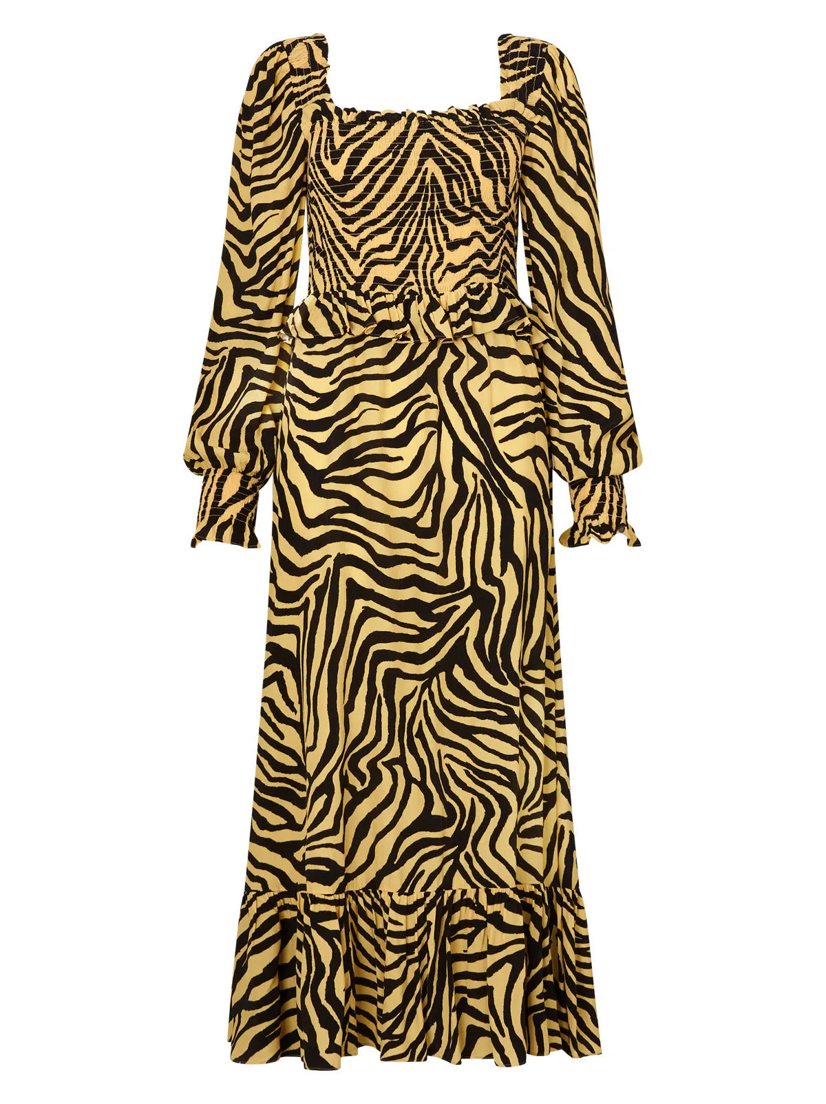 Lauren Yellow Zebra Print Shirred Dress sold by KITRI Studio product image thumbnail 5