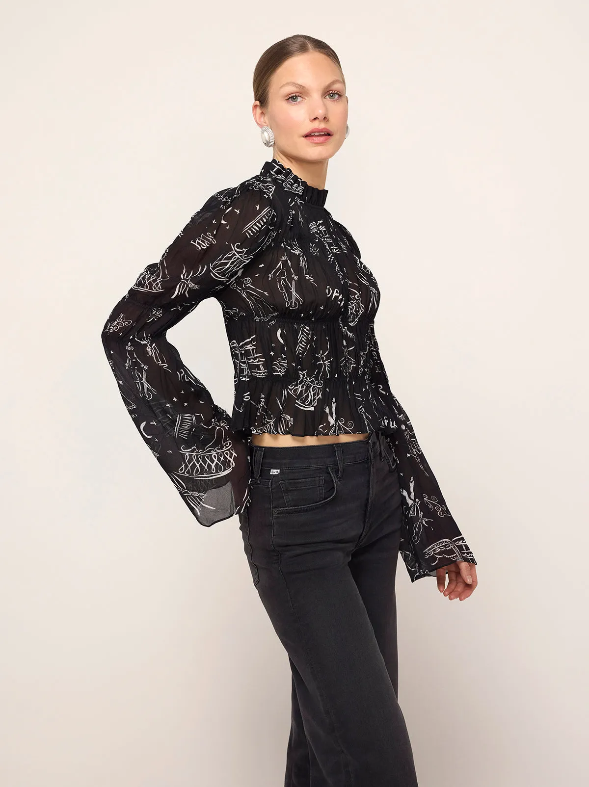 Maxime Black Opera Print Shirred Top sold by KITRI Studio product image thumbnail 2