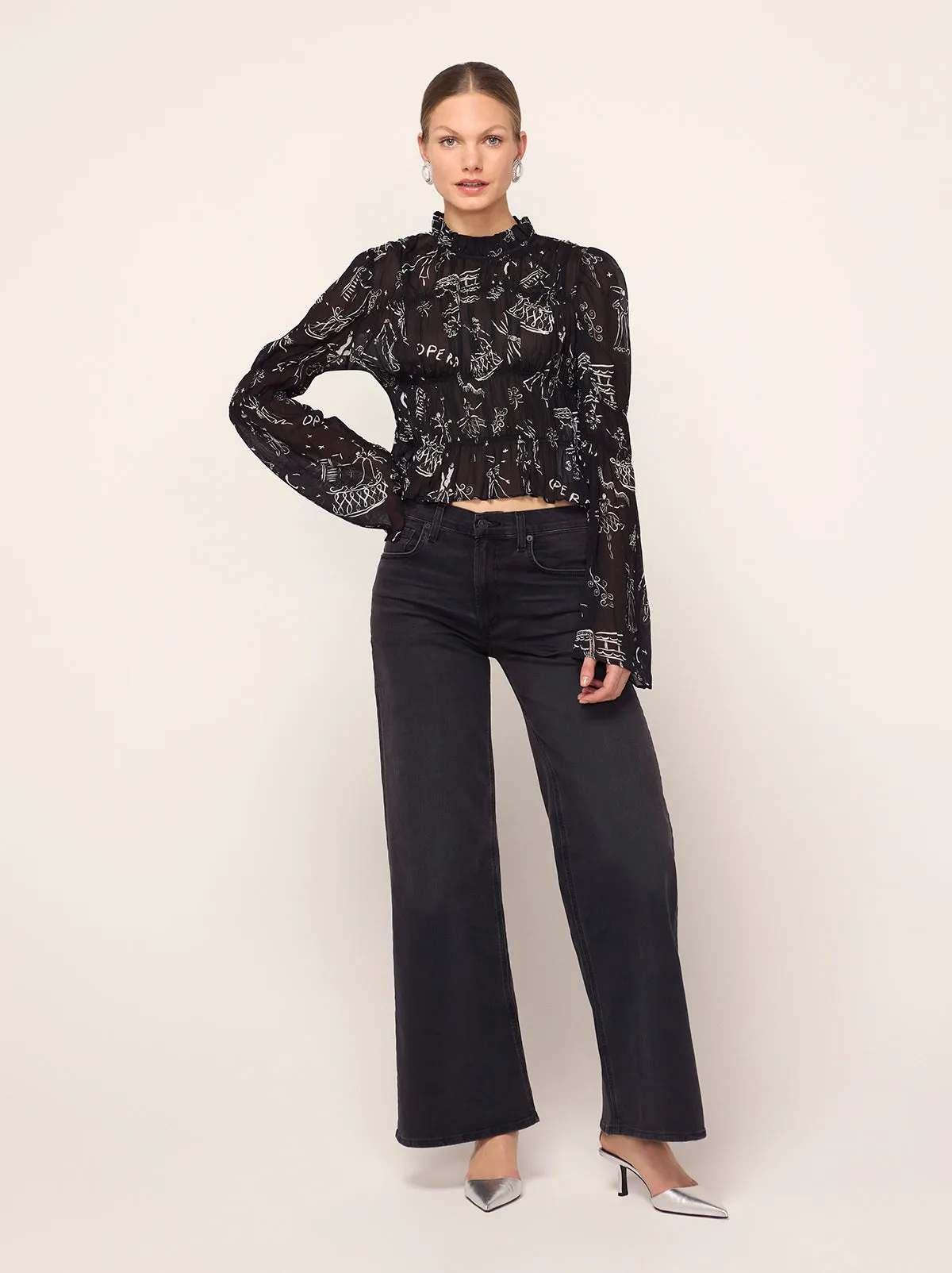 Maxime Black Opera Print Shirred Top sold by KITRI Studio product image thumbnail 3