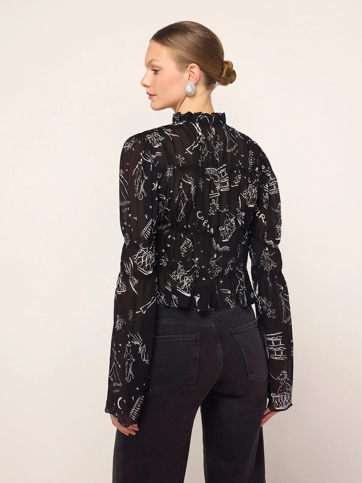 Maxime Black Opera Print Shirred Top sold by KITRI Studio product image thumbnail 5