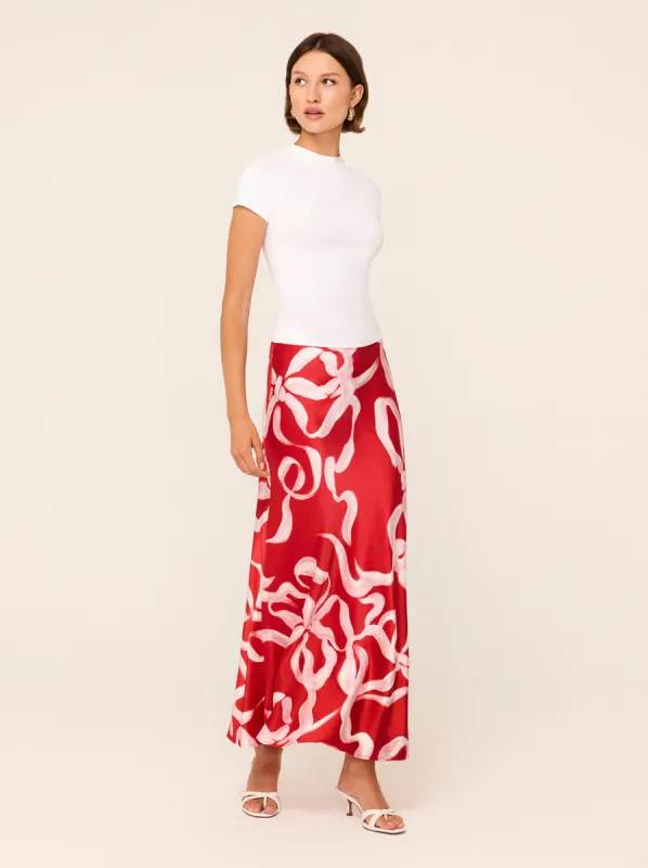 Layla Red Ribbon Print Maxi Skirt sold by KITRI Studio