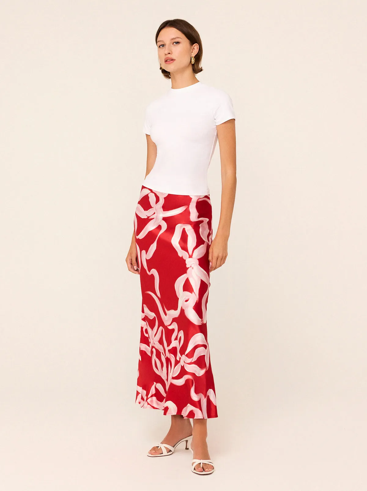 Layla Red Ribbon Print Maxi Skirt sold by KITRI Studio product image thumbnail 3