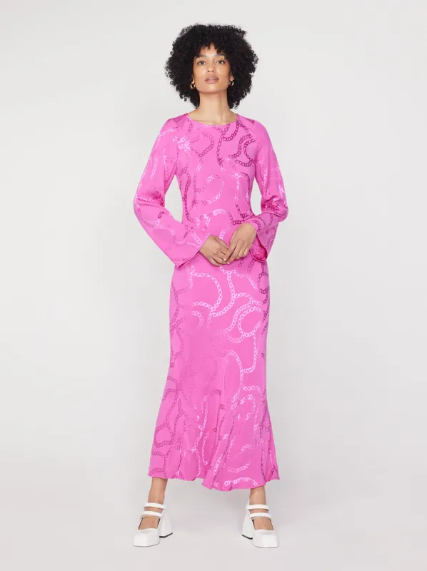 Keira Pink Chain Jacquard Maxi Dress sold by KITRI Studio