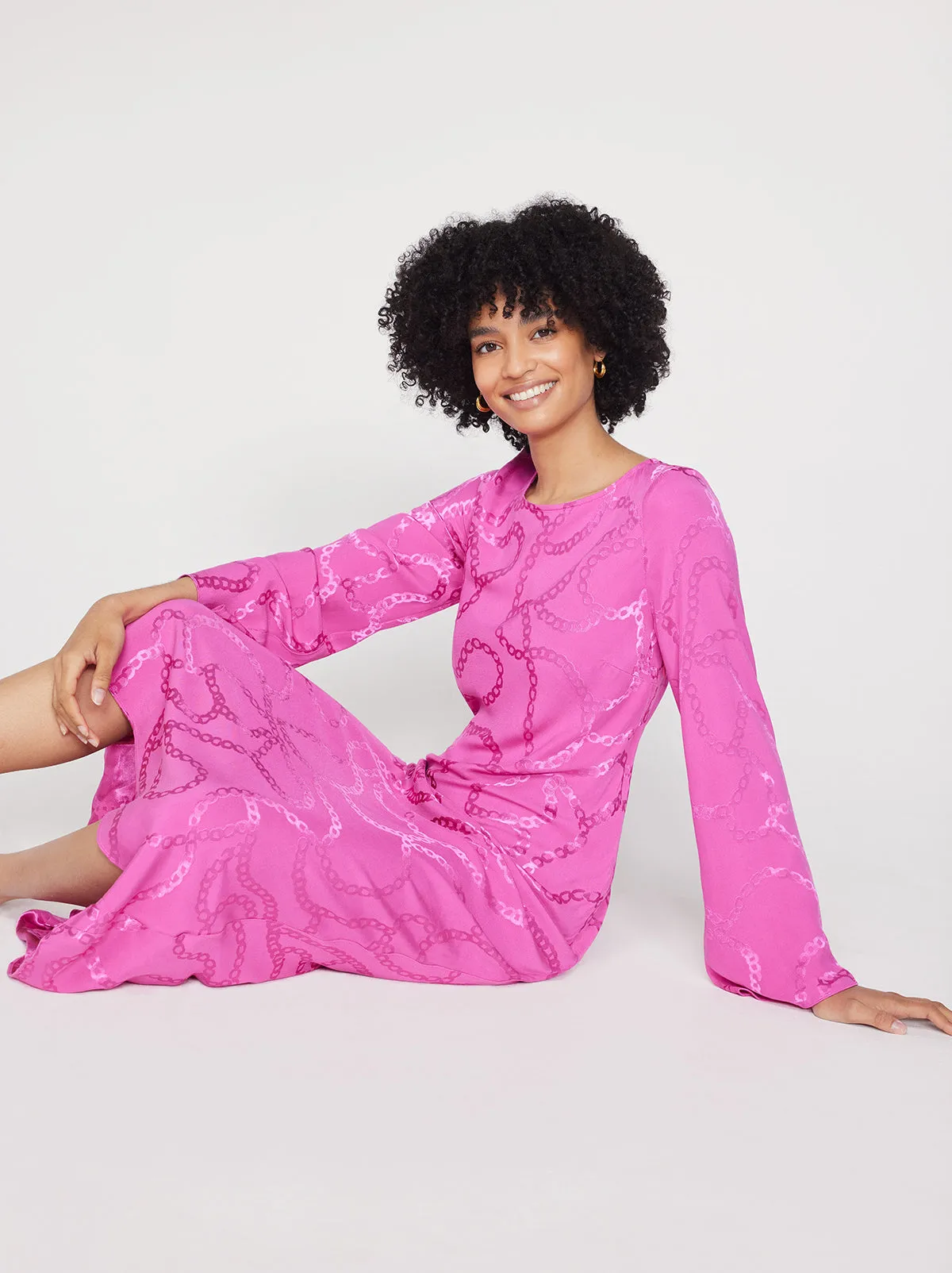 Keira Pink Chain Jacquard Maxi Dress sold by KITRI Studio product image thumbnail 3