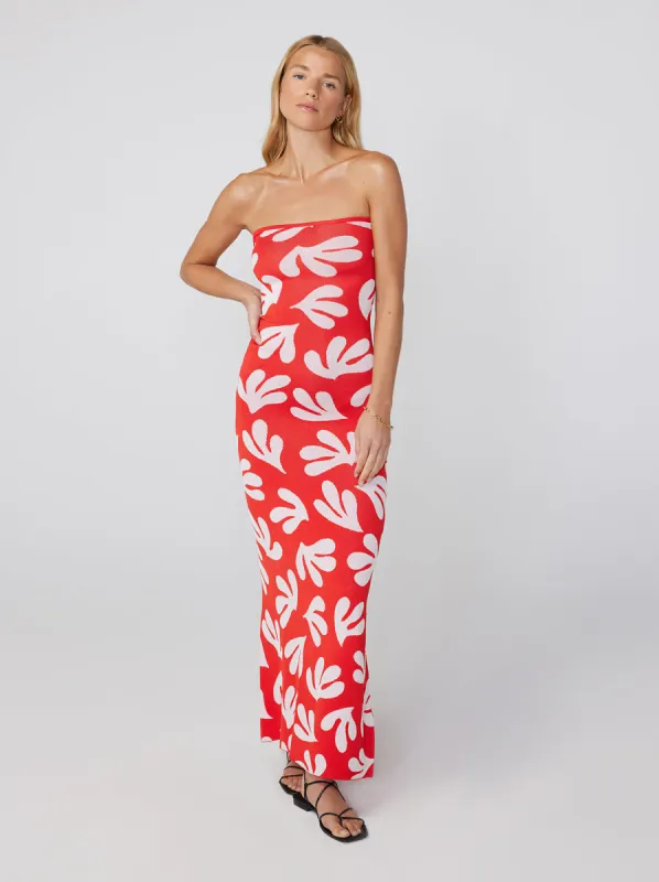Calista Red Leaf Knit Tube Dress made by KITRI Studio