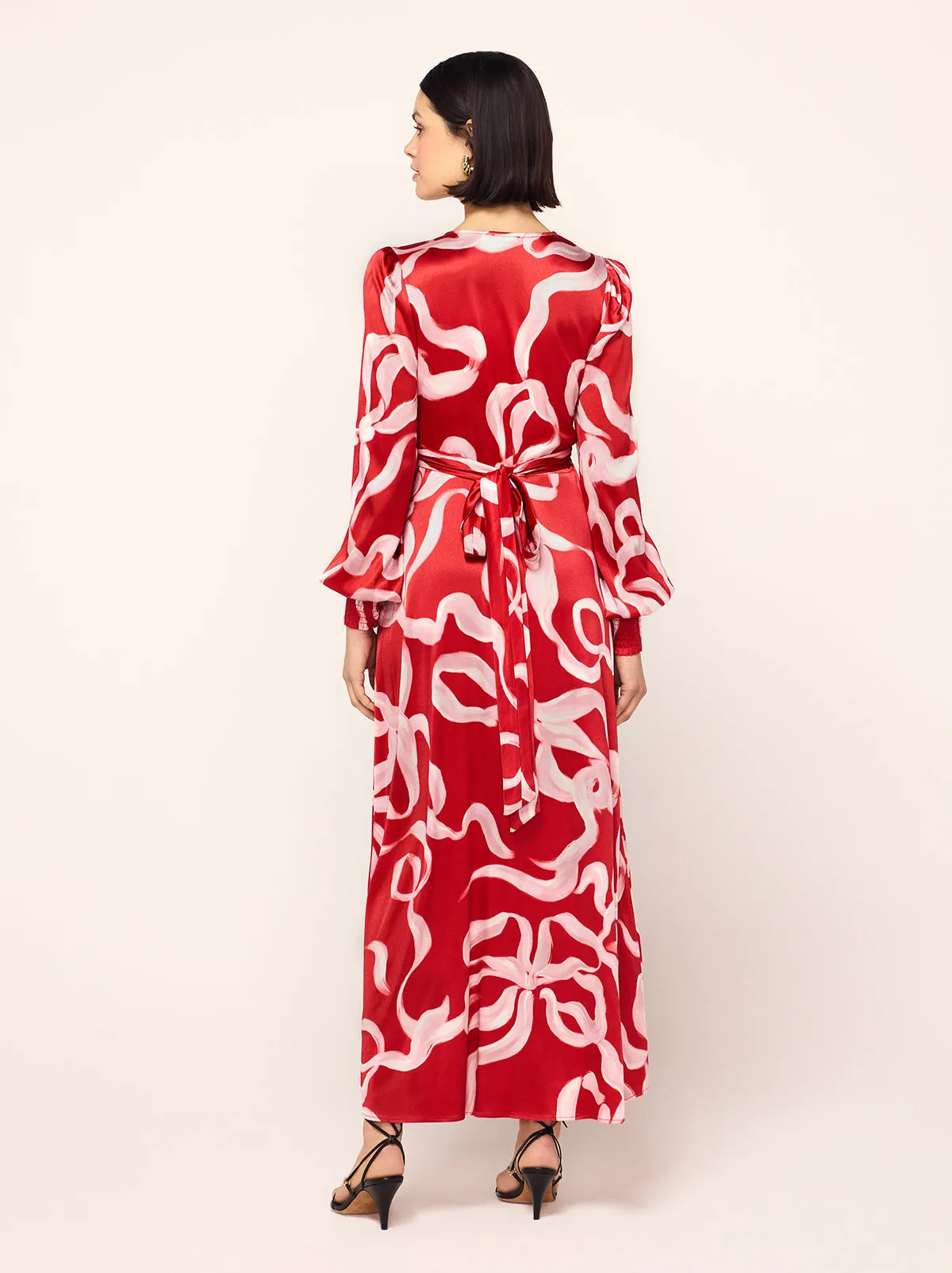 Aurora Red Ribbon Print Maxi Dress sold by KITRI Studio product image thumbnail 5